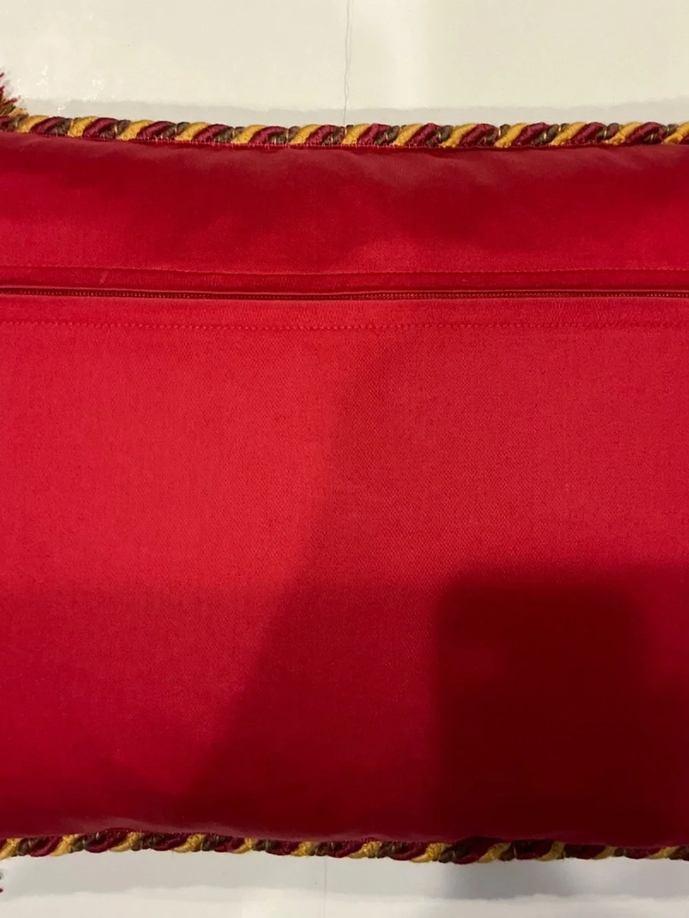 Italian made Damask rope trimmed lumbar pillow 16”x11” in red